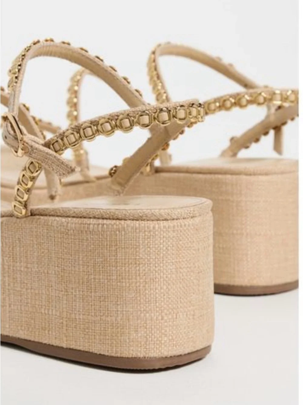 Larroude Gio Milanina Flatform Sandals platform size 10 gold chain raffia heel